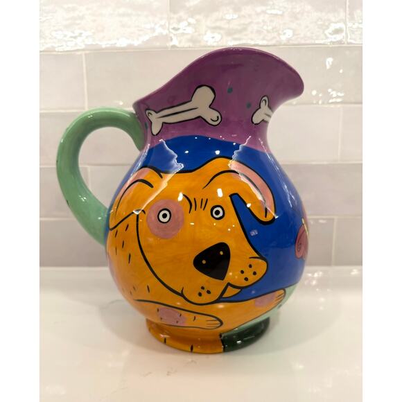 Happy Dog and  Cat by Karen Gelff Dog Pitcher Hand painted - Picture 3 of 9